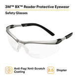 3M 11376-00000-20 Safety Glasses with Readers, BX, 2.5 Diopter, ANSI Z87, Anti-Fog Anti-Scratch Clear Lens, Silver Frame, Adjustable Temples and Lens Angle (7000127491) (1 Pair) (20 Pack) - 5