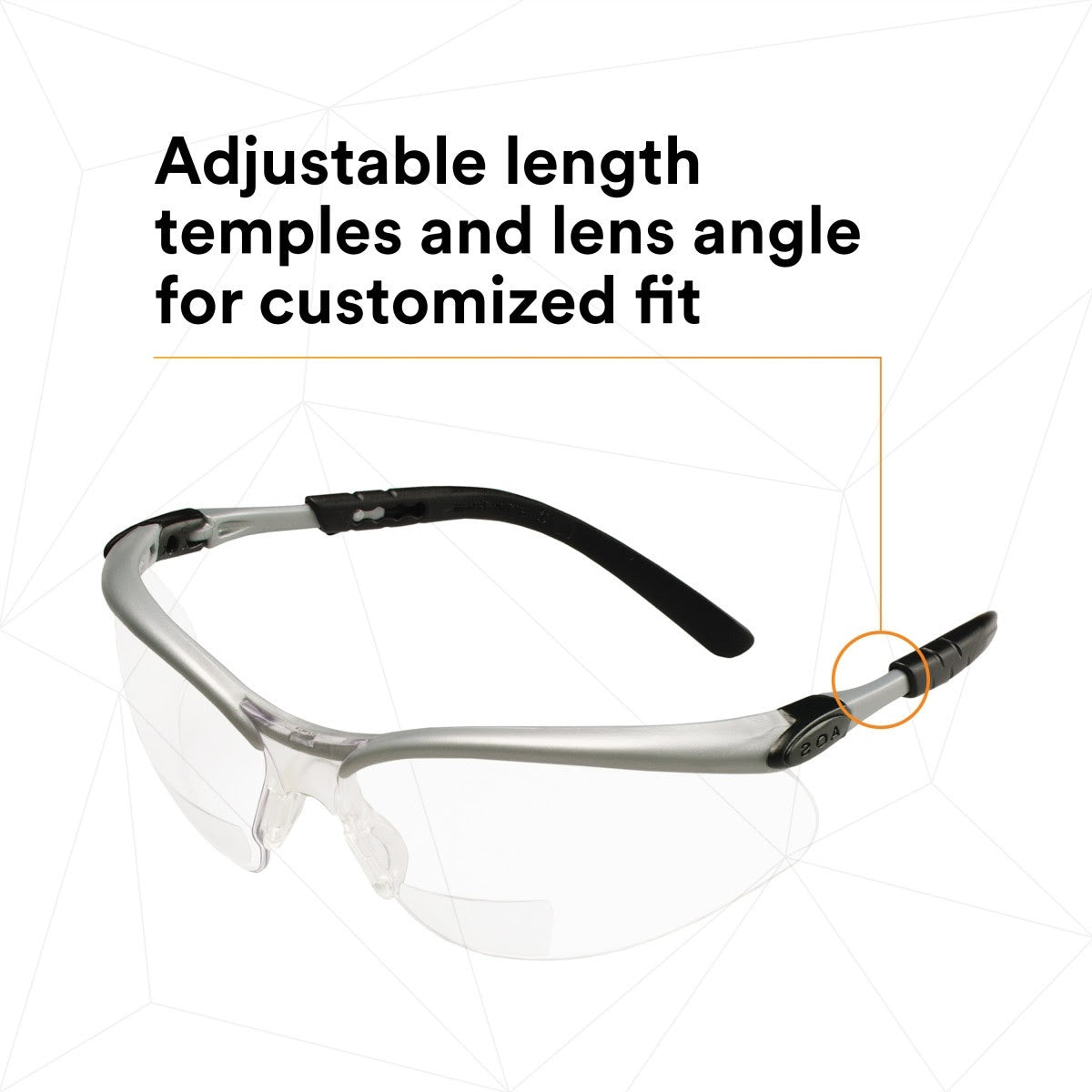 3M 11376-00000-20 Safety Glasses with Readers, BX, 2.5 Diopter, ANSI Z87, Anti-Fog Anti-Scratch Clear Lens, Silver Frame, Adjustable Temples and Lens Angle (7000127491) (1 Pair) (20 Pack) - 7