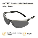 3M 11378-00000-20 Safety Glasses with Readers, +2.0 Diopter, ANSI Z87, Anti-Fog Anti-Scratch Gray Lens, Silver Frame, Adjustable Length Temples and Lens Angle (7000127493) (20 Pack) - 2