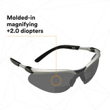 3M 11378-00000-20 Safety Glasses with Readers, +2.0 Diopter, ANSI Z87, Anti-Fog Anti-Scratch Gray Lens, Silver Frame, Adjustable Length Temples and Lens Angle (7000127493) (20 Pack) - 3