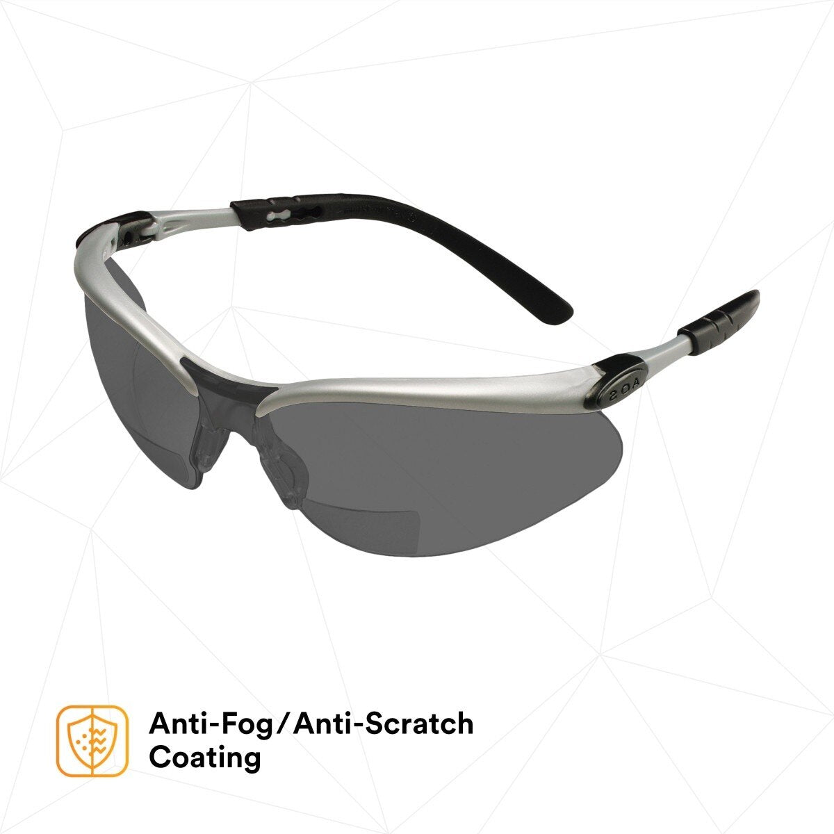 3M 11378-00000-20 Safety Glasses with Readers, +2.0 Diopter, ANSI Z87, Anti-Fog Anti-Scratch Gray Lens, Silver Frame, Adjustable Length Temples and Lens Angle (7000127493) (20 Pack) - 4