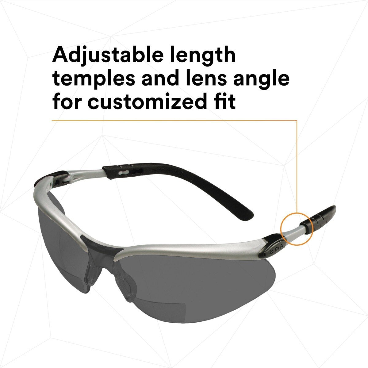 3M 11378-00000-20 Safety Glasses with Readers, +2.0 Diopter, ANSI Z87, Anti-Fog Anti-Scratch Gray Lens, Silver Frame, Adjustable Length Temples and Lens Angle (7000127493) (20 Pack) - 5