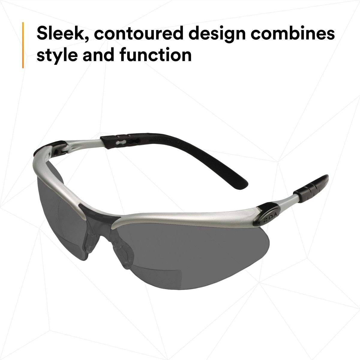 3M 11378-00000-20 Safety Glasses with Readers, +2.0 Diopter, ANSI Z87, Anti-Fog Anti-Scratch Gray Lens, Silver Frame, Adjustable Length Temples and Lens Angle (7000127493) (20 Pack) - 7