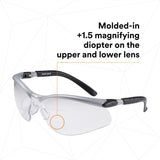 3M BX Dual Reader Safety Glasses, Clear Anti Fog Lens, Gray Black Frame, 1.5 Diopter (7000127661) (20 Pack) - 3