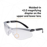 3M 11458-00000-20 BX Dual Reader Protective Safety Glasses, +2.0 Diopter, Anti-Fog Clear Lens, Silver/Black Frame (7000127662) (20 Pack) - 3