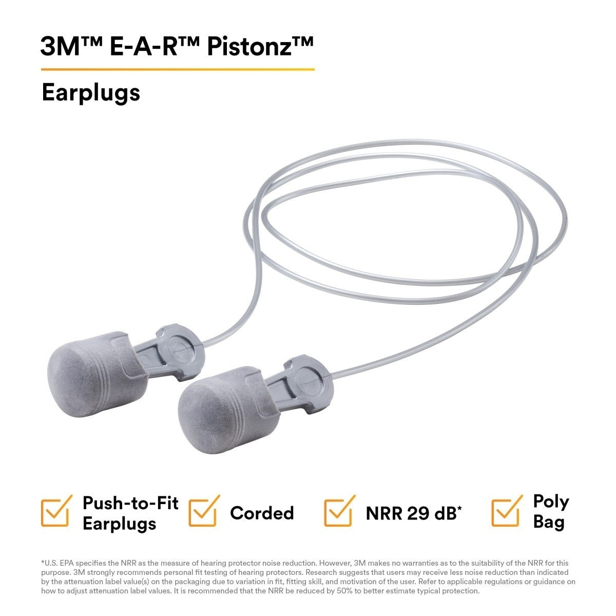 3M P1401 E-A-R Pistonz Earplugs, Corded (7000127673) (400 Pack) - 3