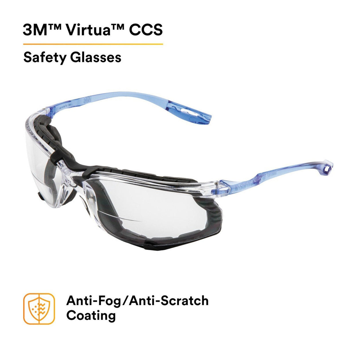 3M 11872 Virtua Safety Glasses, Anti-Fog, Clear Lens, Blue Frame, Removable Foam Gasket, Cord Control System, ANSI Z87 (7000128259) - 4