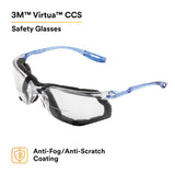3M 11872 Virtua Safety Glasses, Anti-Fog, Clear Lens, Blue Frame, Removable Foam Gasket, Cord Control System, ANSI Z87 (7000128259) - 4