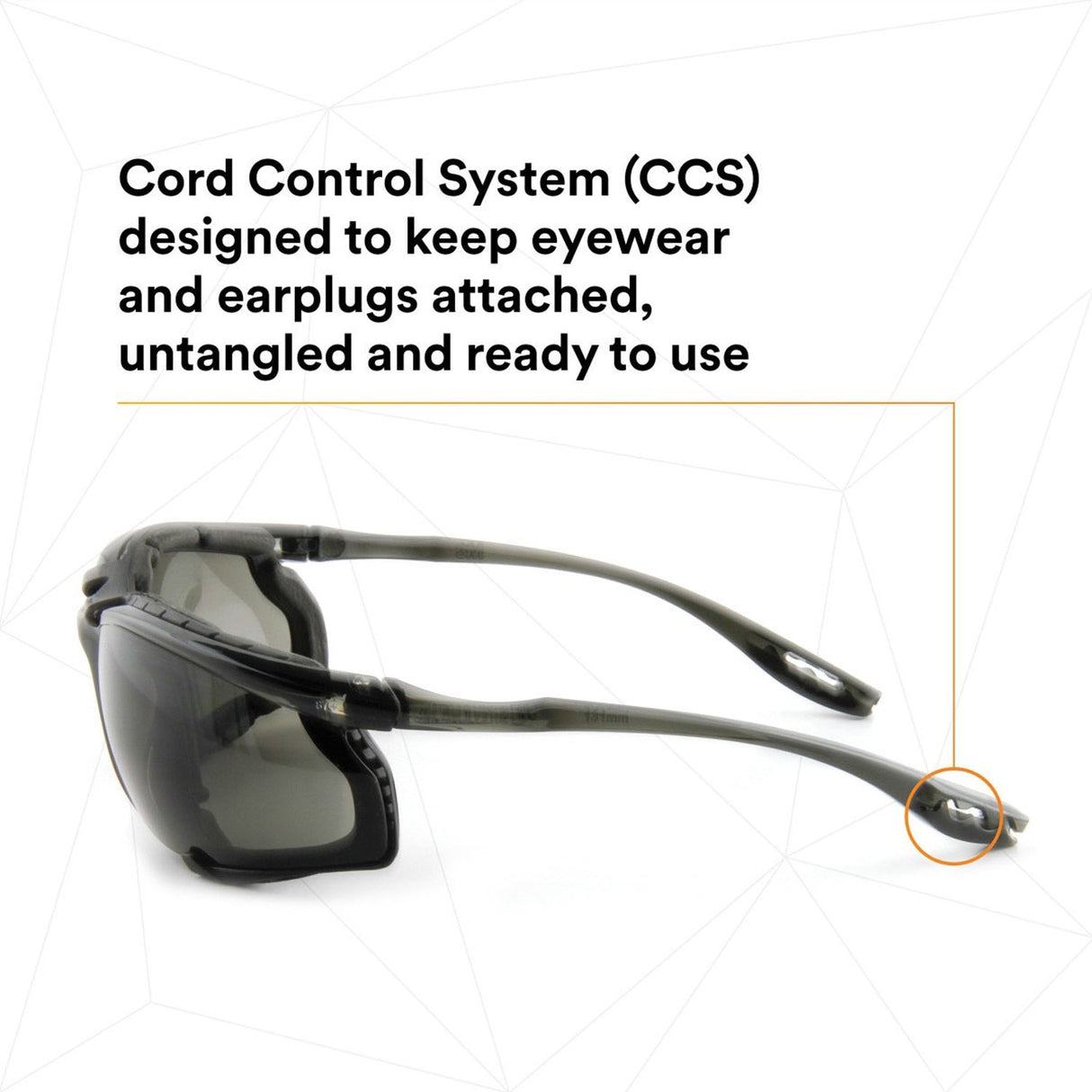 3M 11873-00000-20 Virtua CCS Safety Glasses Gray Anti-Fog Anti-Scratch Lens Black Frame Corded Earplug Control System Removable Foam Gasket (7000128260) - 10