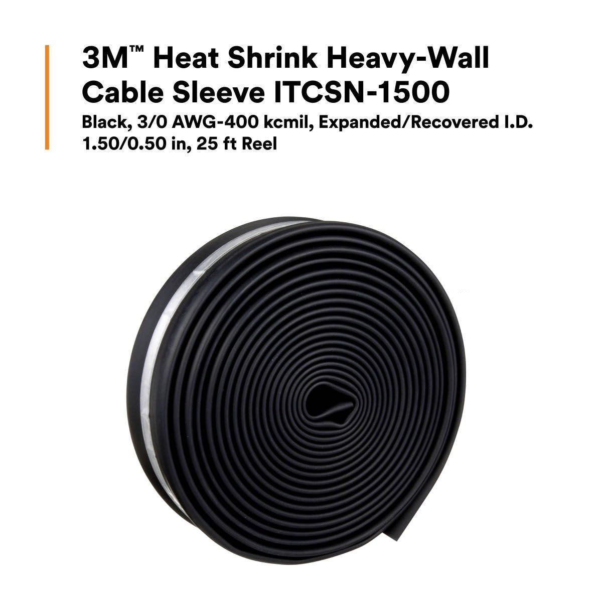 3M ITCSN-1500 Heat Shrink Heavy-Wall Cable Sleeve, 3/0 AWG-400 kcmil, Exp./Rec. I.D. 1.50/0.50 in, 25 ft Reel length (7000132373) - 2