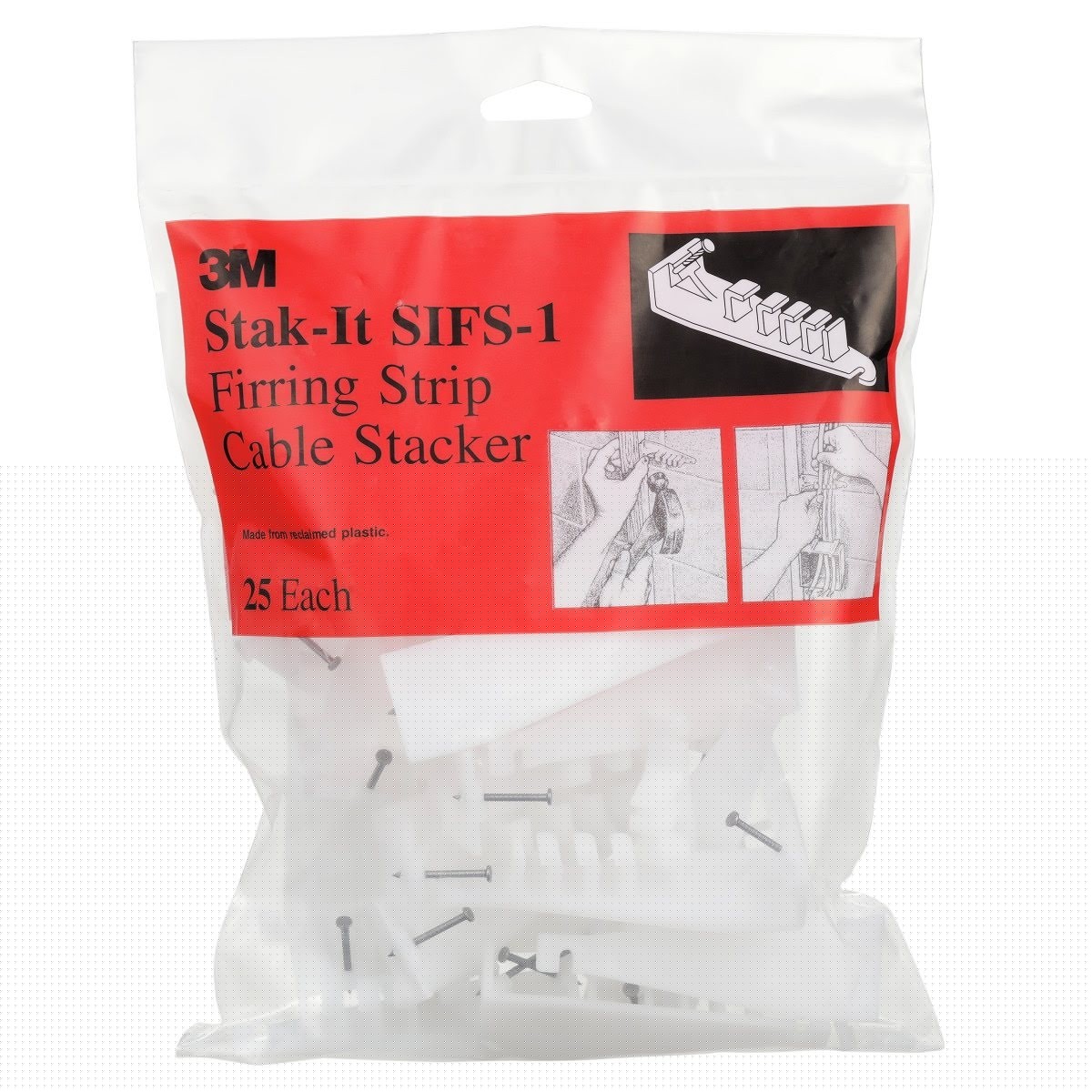 3M SIFS-1 Furring Strip Cable Stacker, Electrical Wire Spacer and Support, White (7000132474) (250 Pack) - 6