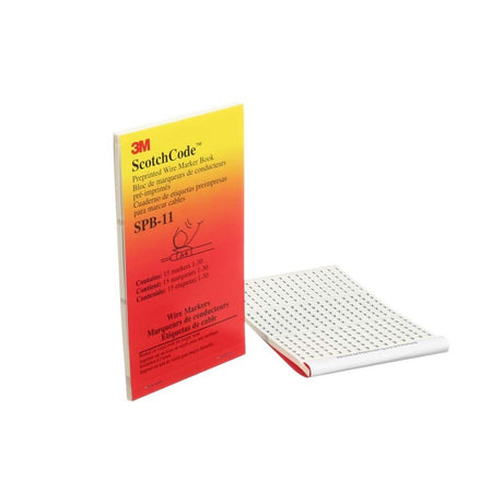 3M 7000132484 ScotchCode Pre-Printed Wire Marker Book SPB-11, black print on a white background highlights the characters