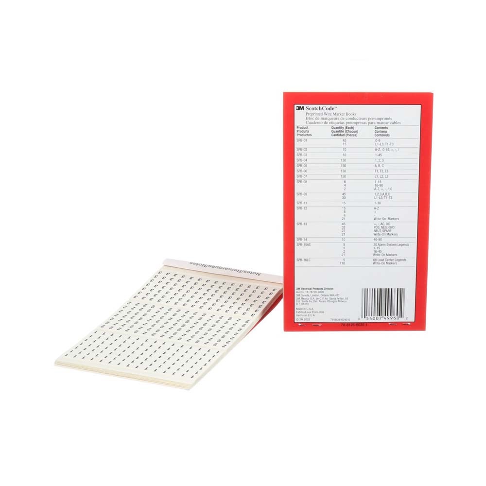 3M SPB-11 ScotchCode Pre-Printed Wire Marker Book , black print on a white background highlights the characters (7000132484) (5 Pack) - 3