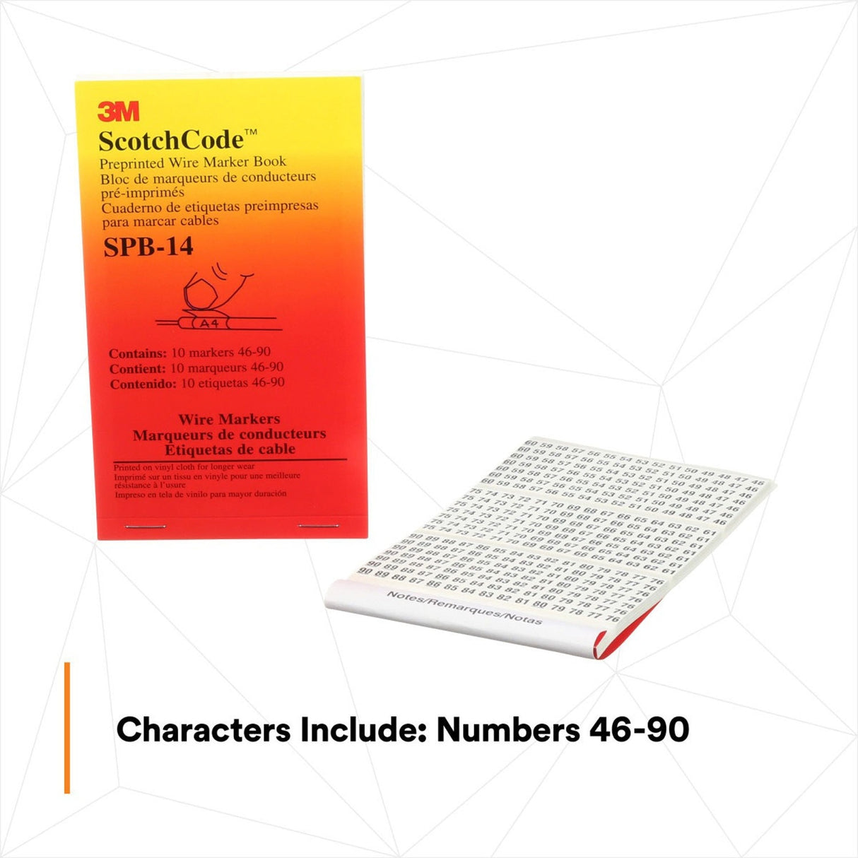 3M Pre-Printed Wire Marker Book, Black Print on White Background, Numbers 46-90 (SPB-14) (7000132487) (5 Pack) - 2