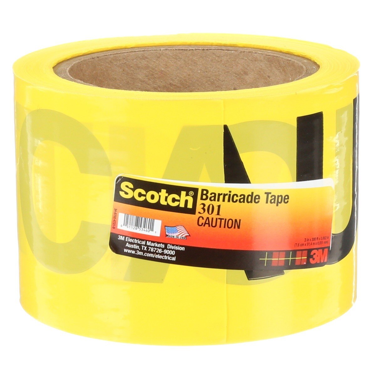 3M 301-Y-3X300FT Scotch Barricade Tape 301, CAUTION, Non-adhesive, Yellow, 3 in x 300 ft (7000132914) - 2