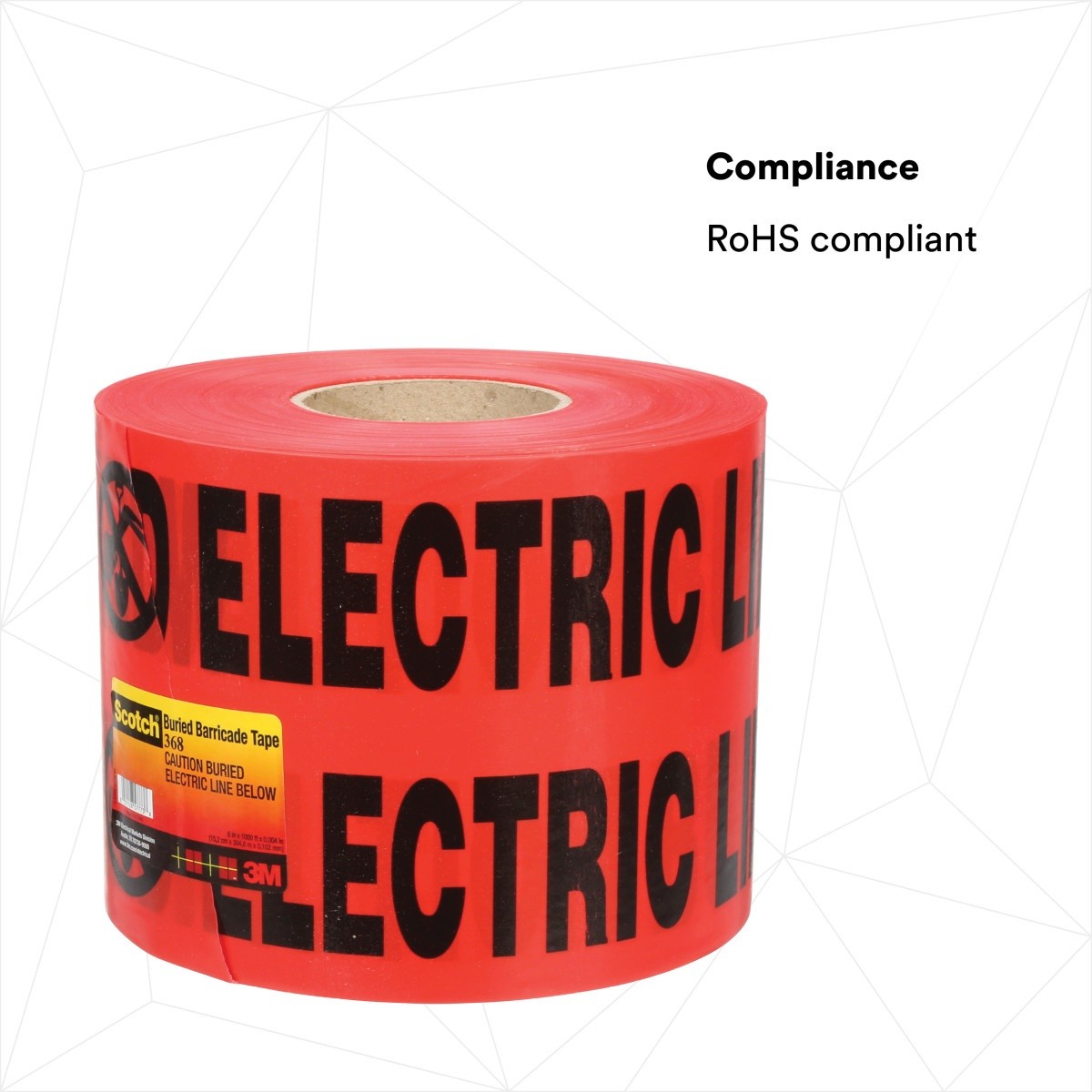 3M 368-R-6X1000FT Scotch Buried Barricade Tape CAUTION BURIED ELECTRIC LINE BELOW Red 6 in x 1000 ft (7000133186) (4 Pack) - 5