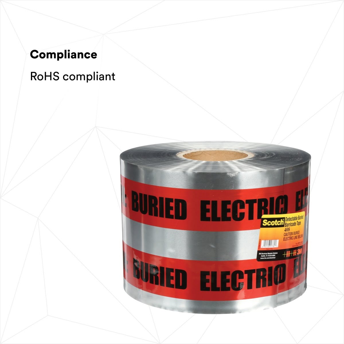 3M 408-R-6X1000FT Scotch Detectable Buried Barricade Tape CAUTION BURIED ELECTRIC LINE BELOW 6 in x 1000 ft Red (7000133192) (4 Pack) - 6