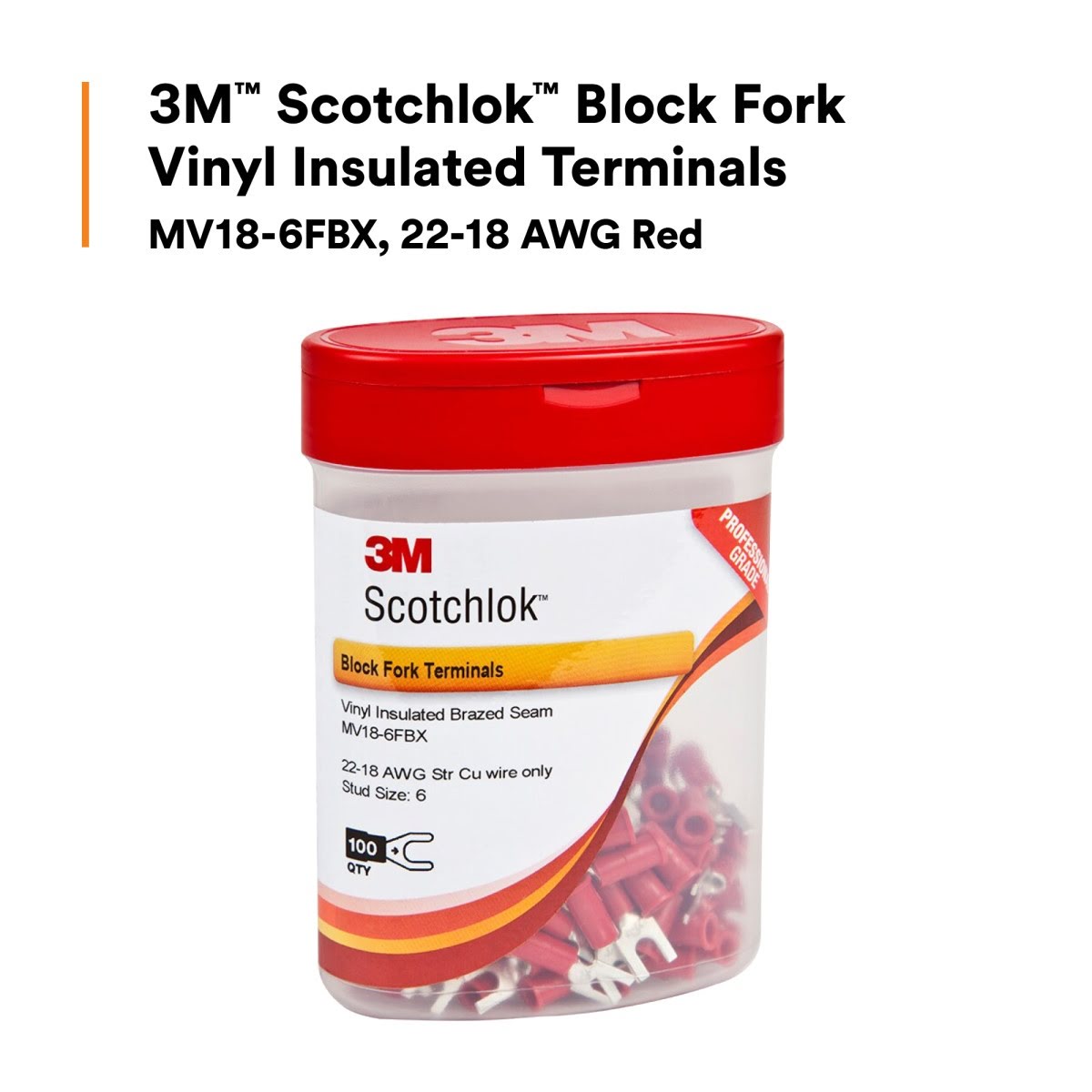 3M MV18-6FBX Block Fork Vinyl Insulated Terminals, Red, 22-18 AWG, Stud Size 6, 100 per bottle, Suitable for use in a Terminal Block (7000133322) (500 Pack) - 5