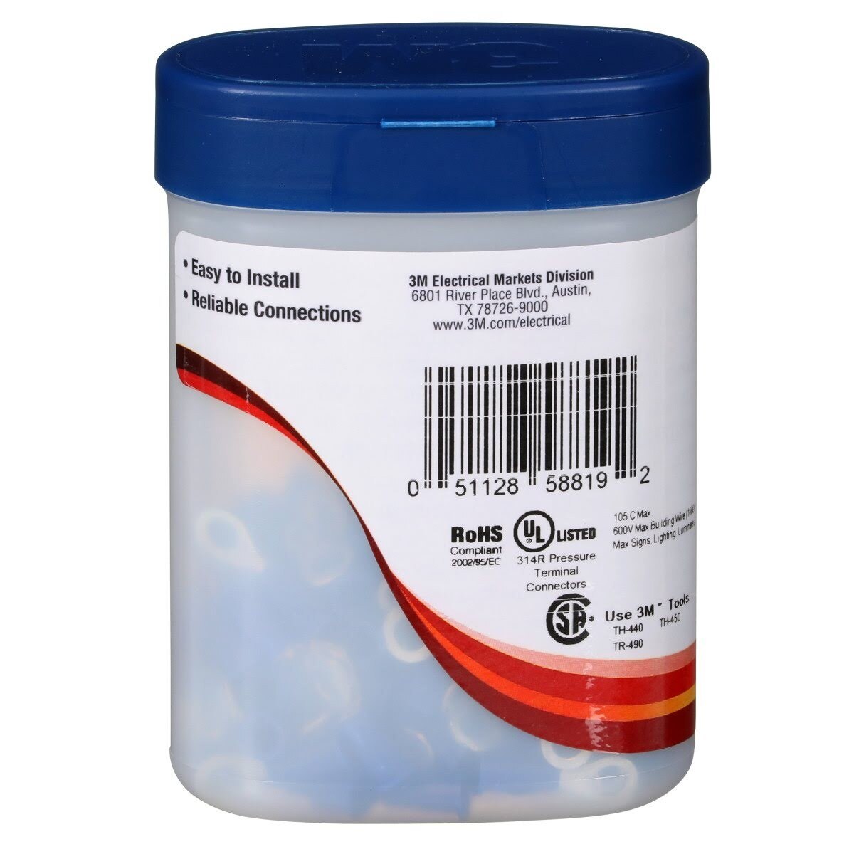 3M MVU14-10RX Ring Vinyl Insulated Ring Tongue Terminal, Standard Style, Tin Plated, Crimp Type, Blue, 16-14 AWG, Stud Size 10 (7000133366) - 10