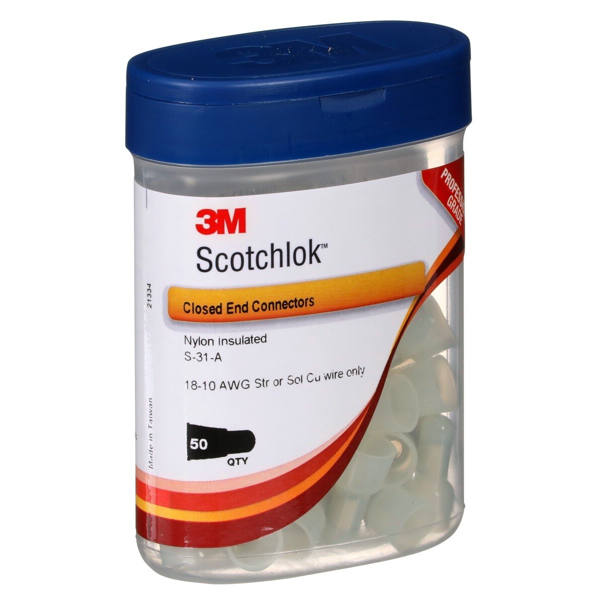 3M S-31-A Closed End Connector, Vinyl Insulated, Translucent White, 18-10 AWG, Built-in Wire Stop (7000133426) (500 Pack) - 10