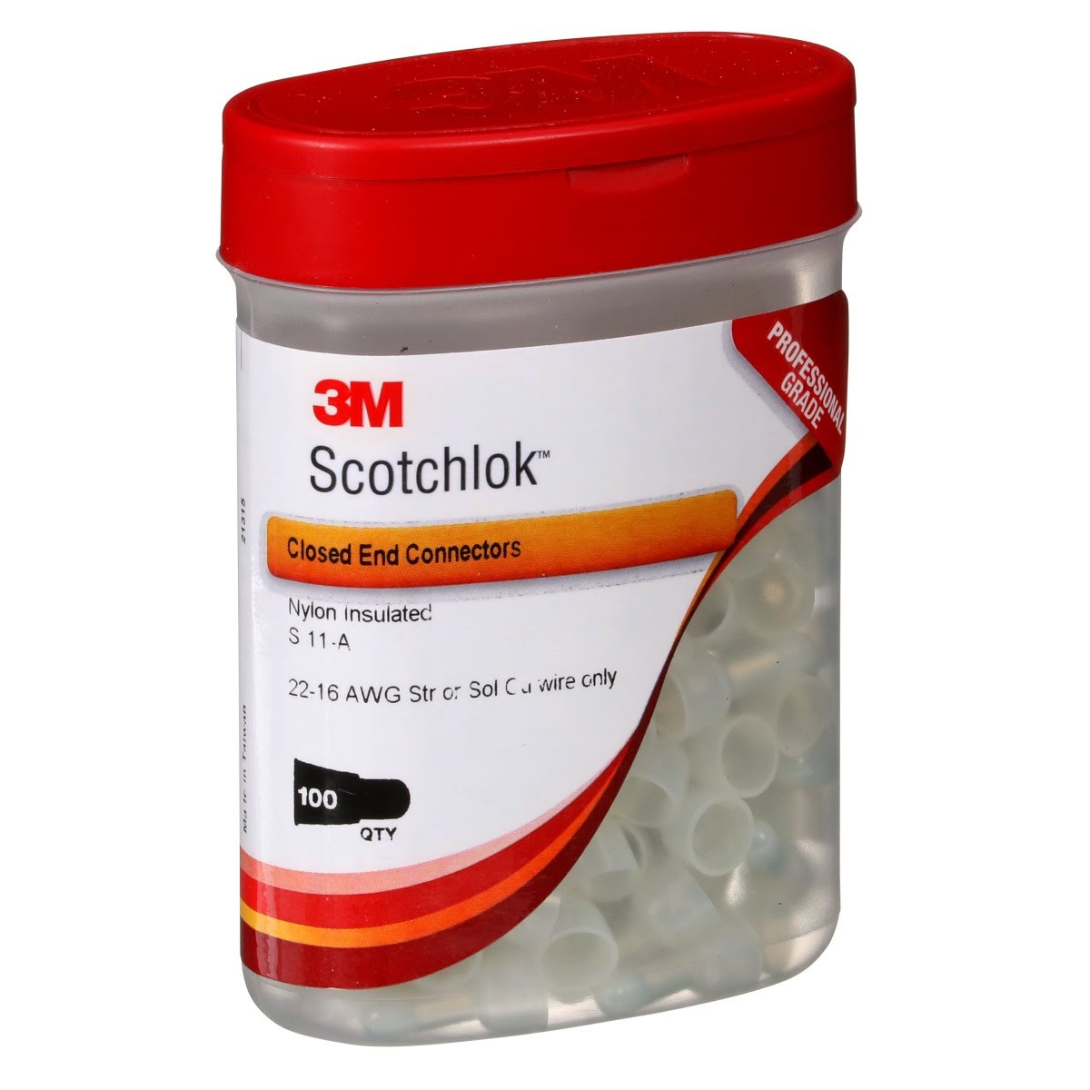 3M S-11-A Nylon Insulated Butted Seam Standard Closed End Connector, 22-16 AWG, Translucent White (7000133427) (100 Pack) - 3