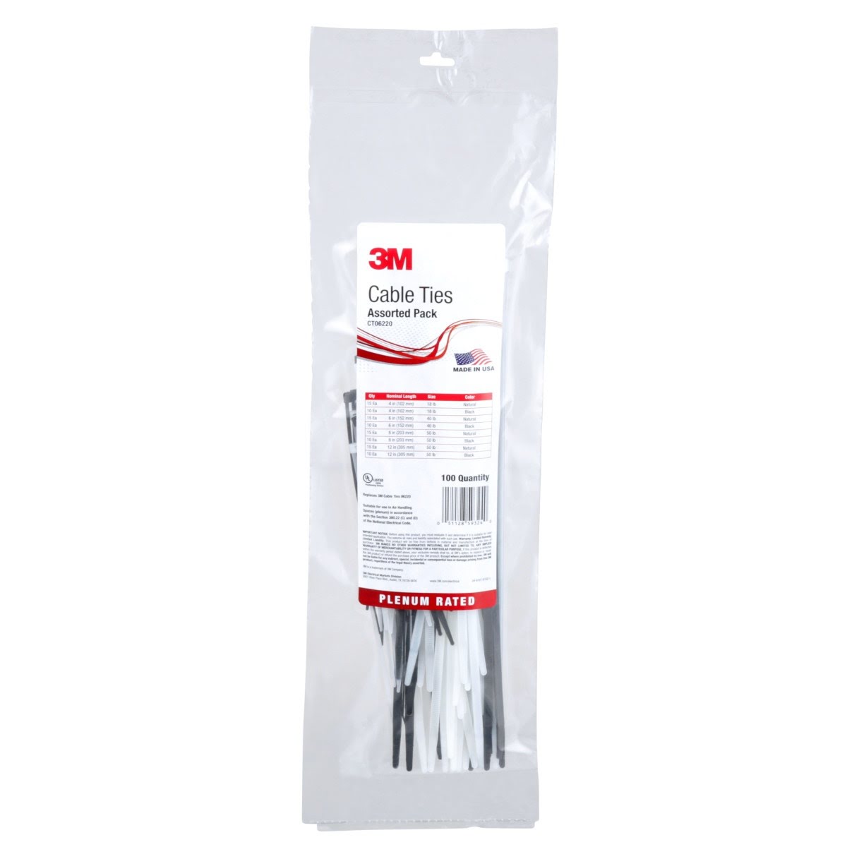 3M CT06220 Assortment Pack Cable Tie, Plenum Rated, Multi-color, Nylon 6/6 (7000133471) (1000 Pack)