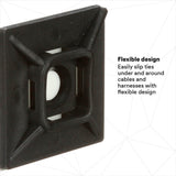 3M CTB1X1BKA-C Cable Tie Mounting Base, 4-Way Adhesive Mount, UV Resistant Black, 1 in x 1 in (7000133488) (500 Pack) - 6