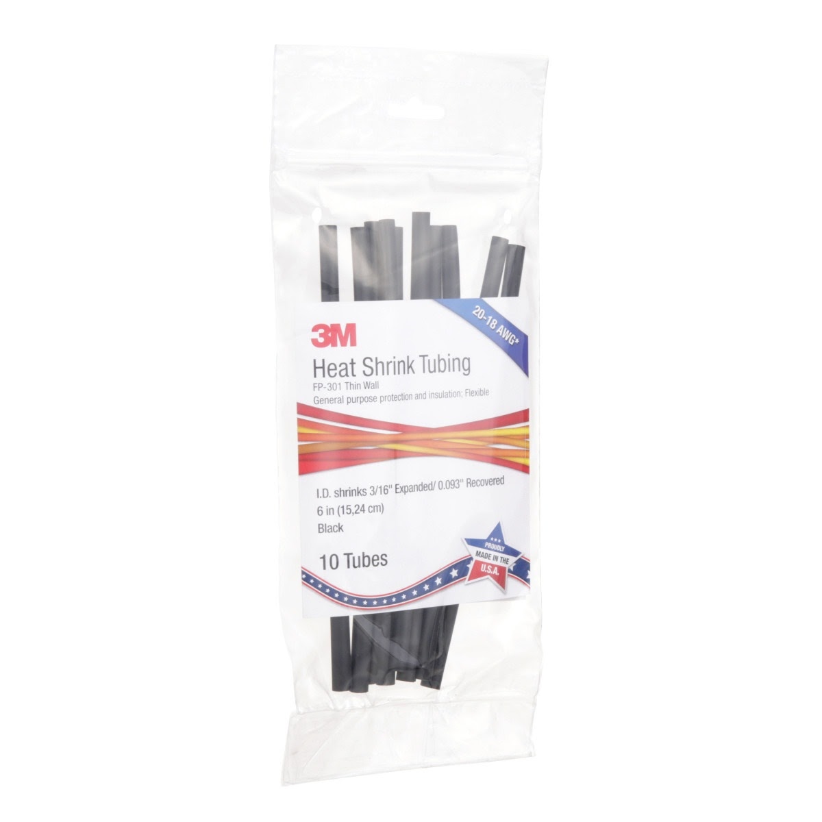 3M FP-301-3/16-6"-Black Heat Shrink Thin-Wall Tubing, 6 in Length (7000133692) (100 Pack) - 2