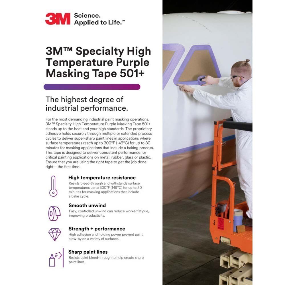 3M 7000138488 Specialty High Temperature Masking Tape 501+ Tan 48 mm x 55 m 7.3 mil (24 Pack) - 8