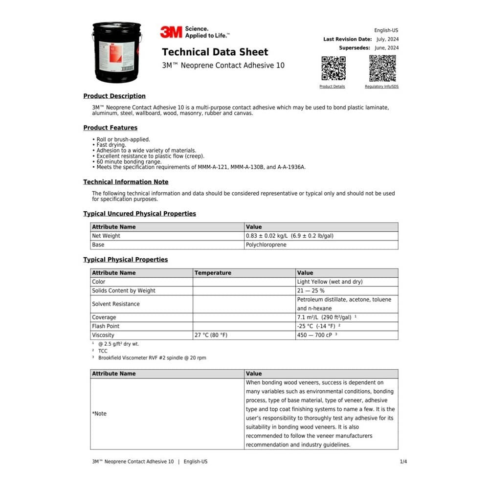 3M 10 Neoprene Contact Adhesive , Light Yellow, 1 Gallon Can (7000144610) (4 Pack) - 2
