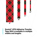 3M 924 Scotch ATG Adhesive Transfer Tape, Clear, 2 mil, 1/4 in x 60 yd (7000144701) (12 Pack) - 7