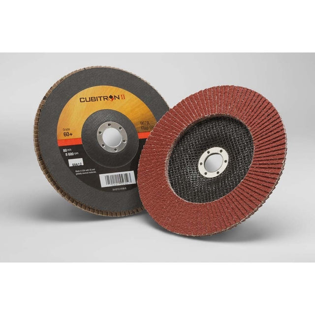 3M 7000148185 Cubitron II Flap Disc 967A, 60+, T27, 7 in x 7/8 in, Medium Pressure Applications, Light Deburring, Scale Removal, Oxide Removal, Surface Prep (5 Pack)