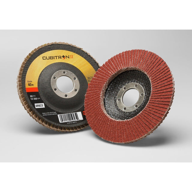 3M 967A Cubitron II Flap Disc, 40+, T29, 4-1/2 in x 7/8 in (7000148187) (10 Pack)