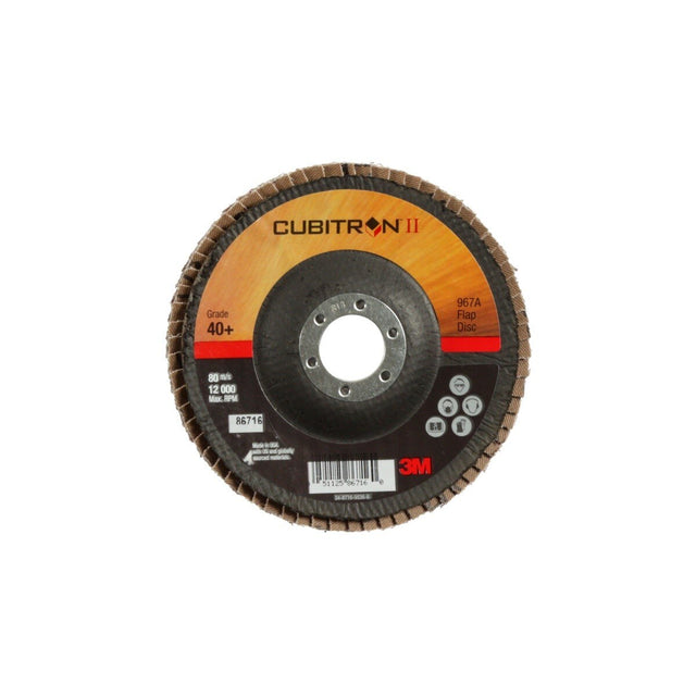 3M 967A Cubitron II Flap Disc, T29, Precision Shaped Ceramic 40 Plus Grit, 5 in x 7/8 in (7000148197) (10 Pack)
