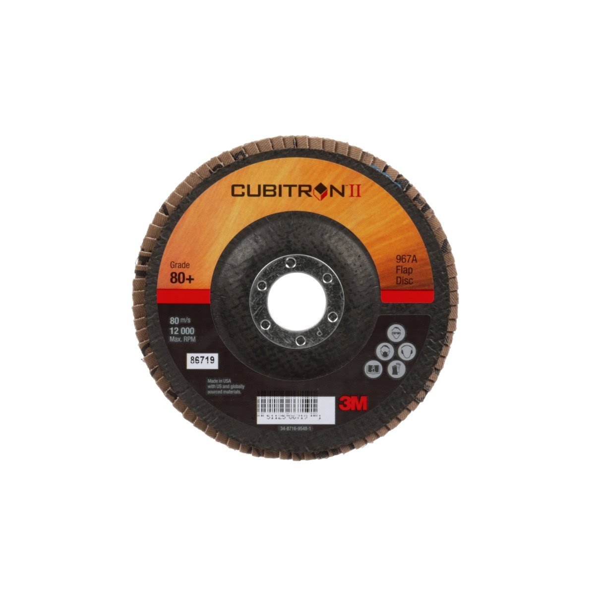 3M 967A Cubitron II Flap Disc, 80+, T27, Precision Shaped Ceramic, Maroon, 5 in x 7/8 in Center Hole (7000148200) (250 Pack)
