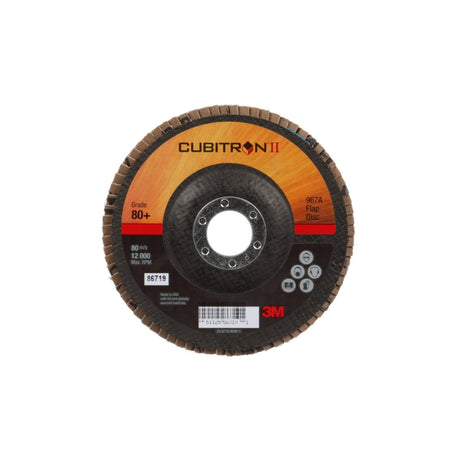 3M 967A Cubitron II Flap Disc, 80+, T27, Precision Shaped Ceramic, Maroon, 5 in x 7/8 in Center Hole (7000148200) (250 Pack)