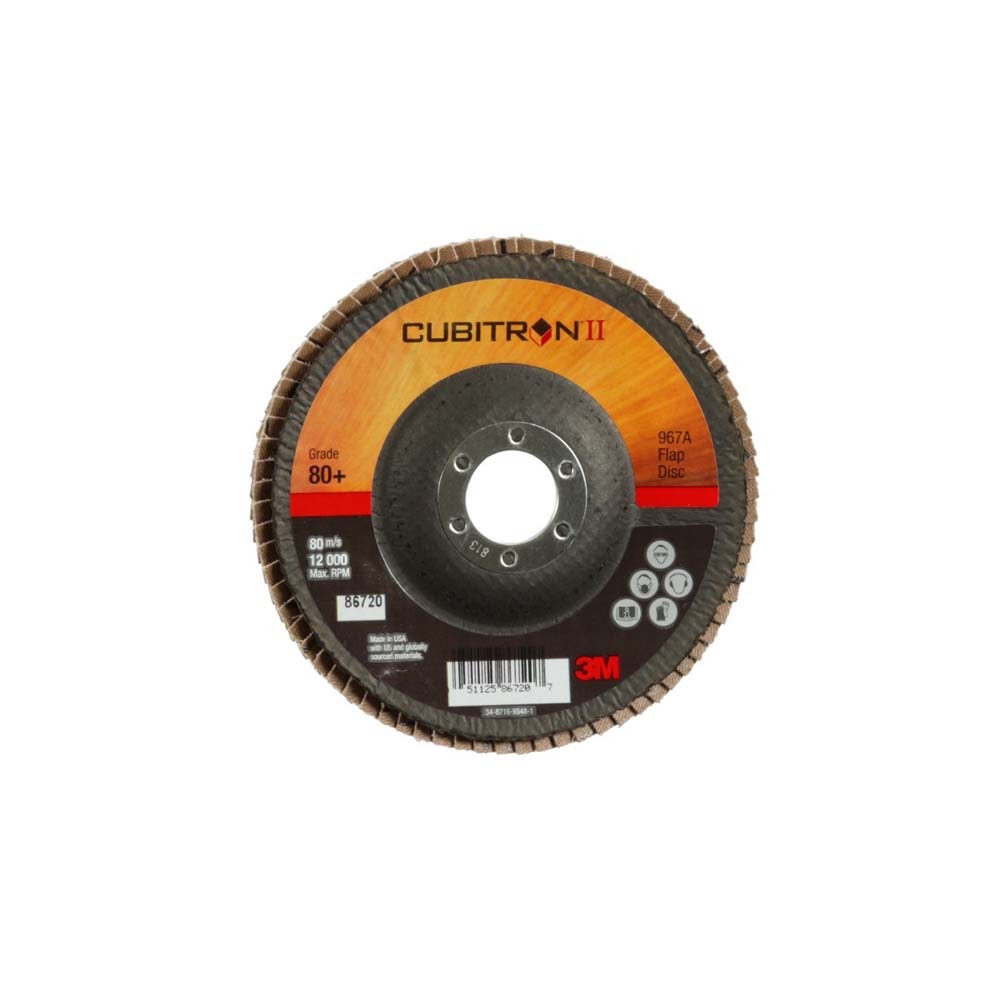 3M 967A Cubitron II Flap Disc , 80+, T29, Medium Pressure Applications, Light Deburring, Scale Removal, Oxide Removal, Surface Prep (7000148201) (10 Pack)