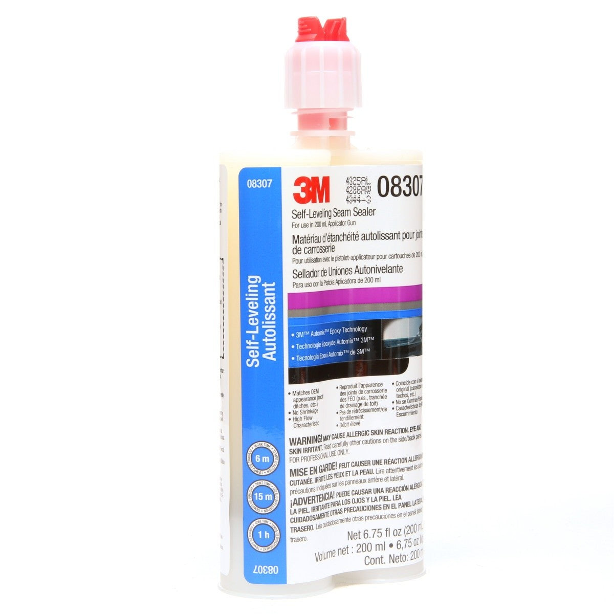 3M 08307 Self-Leveling Seam Sealer Two-Part Epoxy, Transparent, 200 mL/6.75 fl oz Cartridge, Quick Curing (7000148242) (6 Pack) - 3