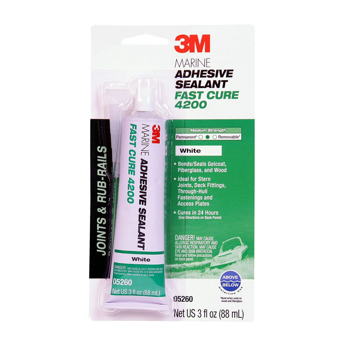 3M 4200FC Marine Adhesive Sealant Fast Cure, White, 3 oz Tube (5260) (7000148282) (6 Pack)