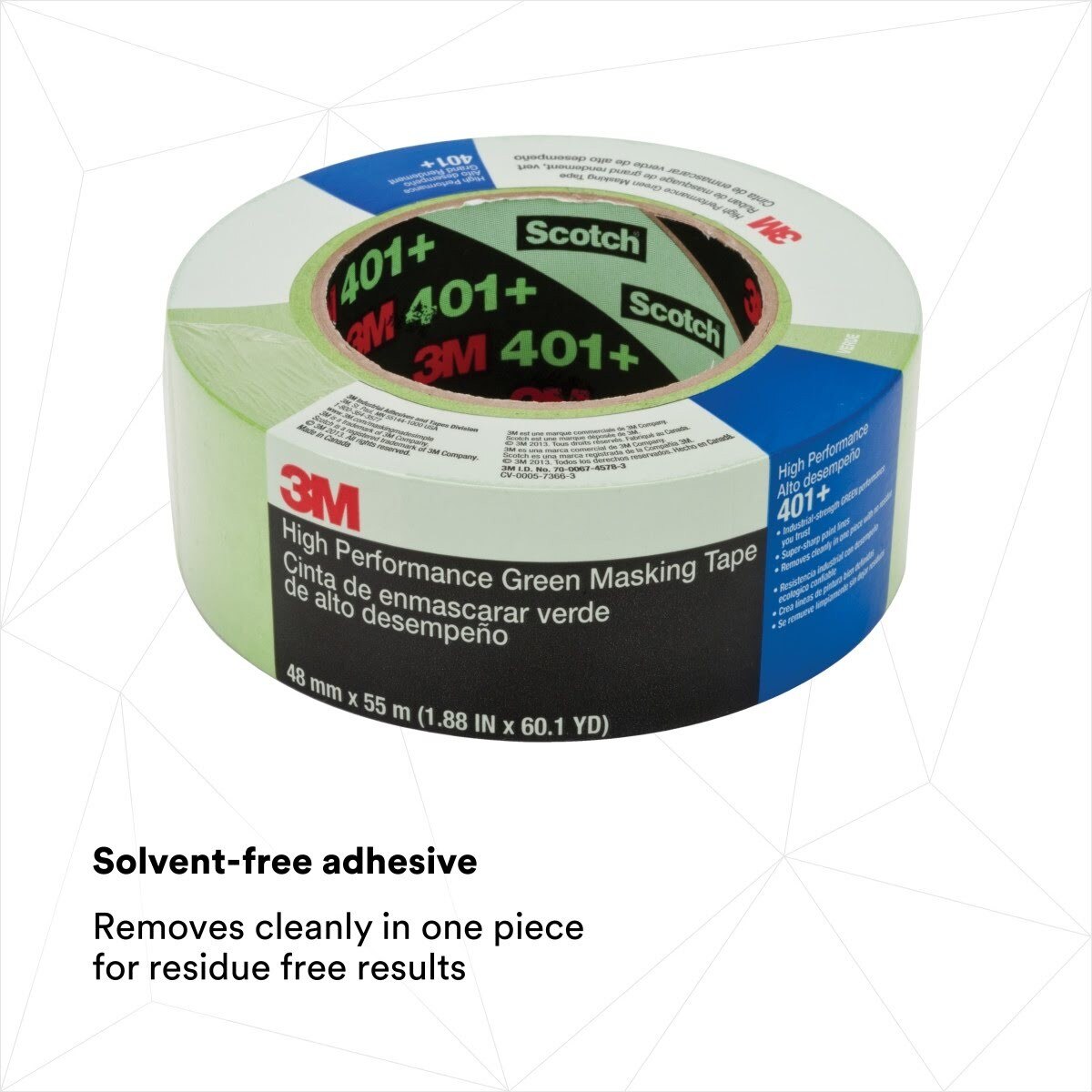 3M 401+ Scotch High Performance Green Masking Tape, Superior Adhesion, Clean Removal, Paint Bleed Resistant, Green, 48 mm x 55 m (401+ IW) (7000148424) (12 Pack) - 4