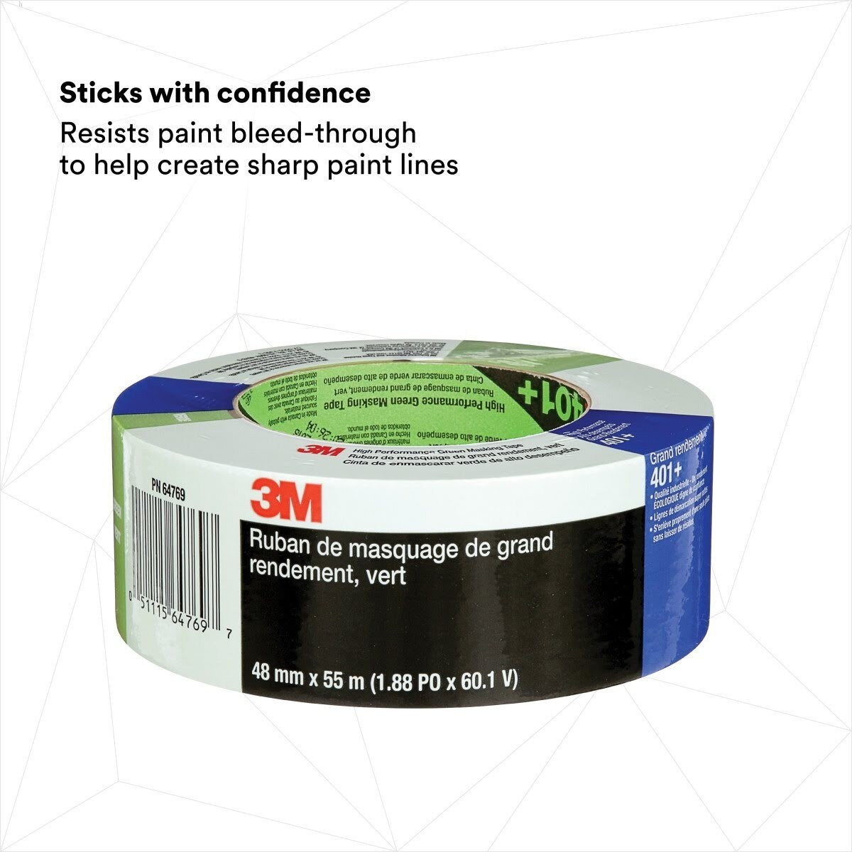 3M 401+ Scotch High Performance Green Masking Tape, Superior Adhesion, Clean Removal, Paint Bleed Resistant, Green, 48 mm x 55 m (401+ IW) (7000148424) (12 Pack) - 5