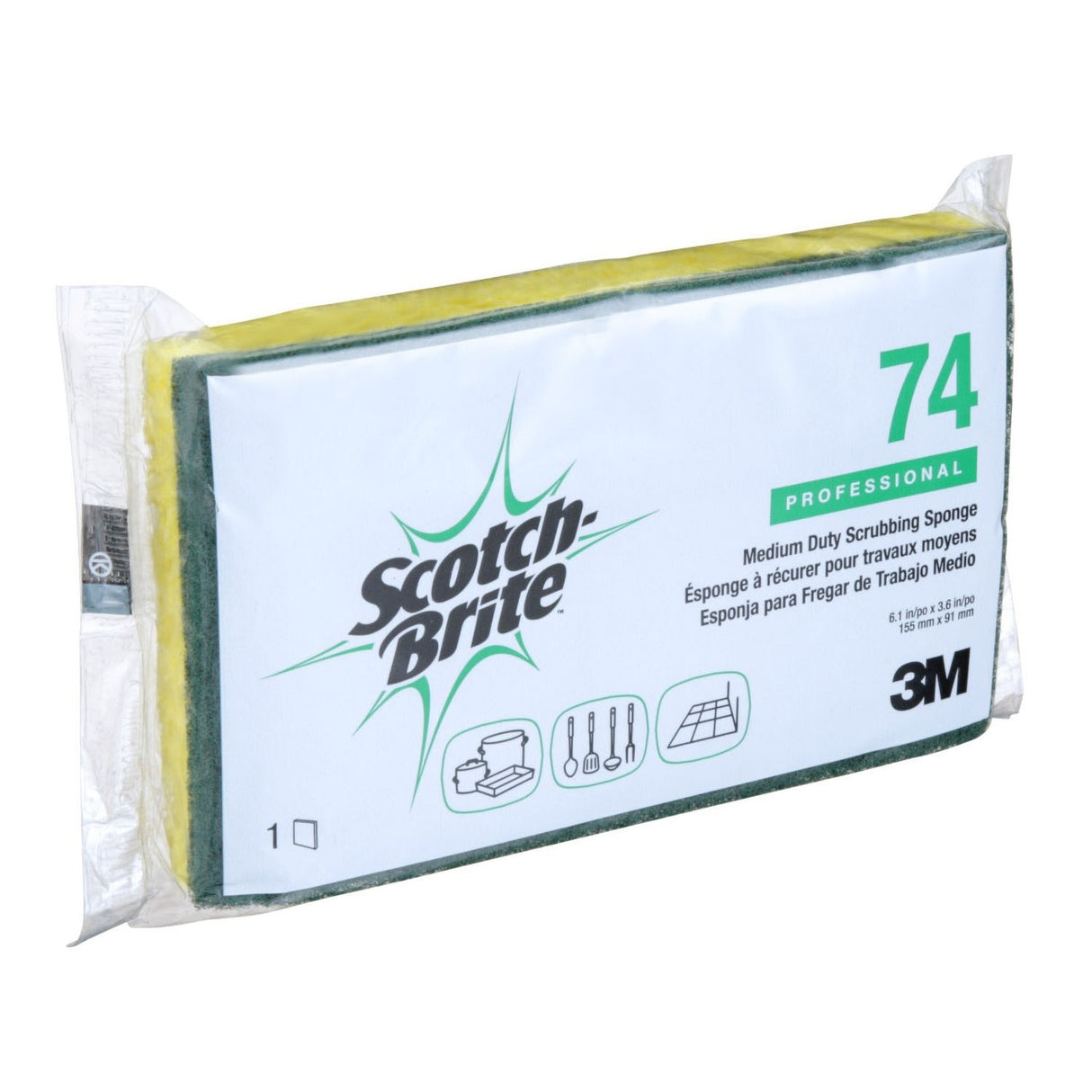 3M Scotch-Brite Medium Duty Scrub Sponge 74, 6.1 in x 3.6 in x 0.7 in, Green (7010028899 Pack) (20 Pack) (20 Pack) - 6