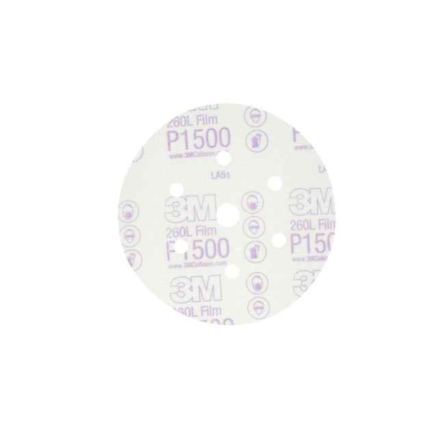 3M 260L 01133 Hookit Red Finishing Film Dust Free Abrasive Disc, P1500, Red, 6 in, 7 Hole (7010290267) (100 Pack)