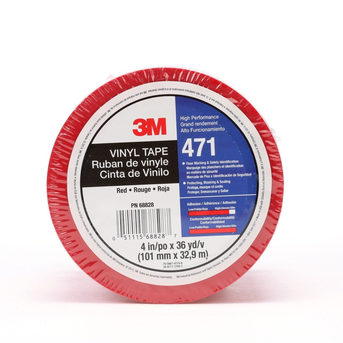 3M 471 471 IW Vinyl Tape, Red, 4 in x 36 yd, 5.2 mil, Individually Wrapped Conveniently Packaged (7010292804) (8 Pack) - 2
