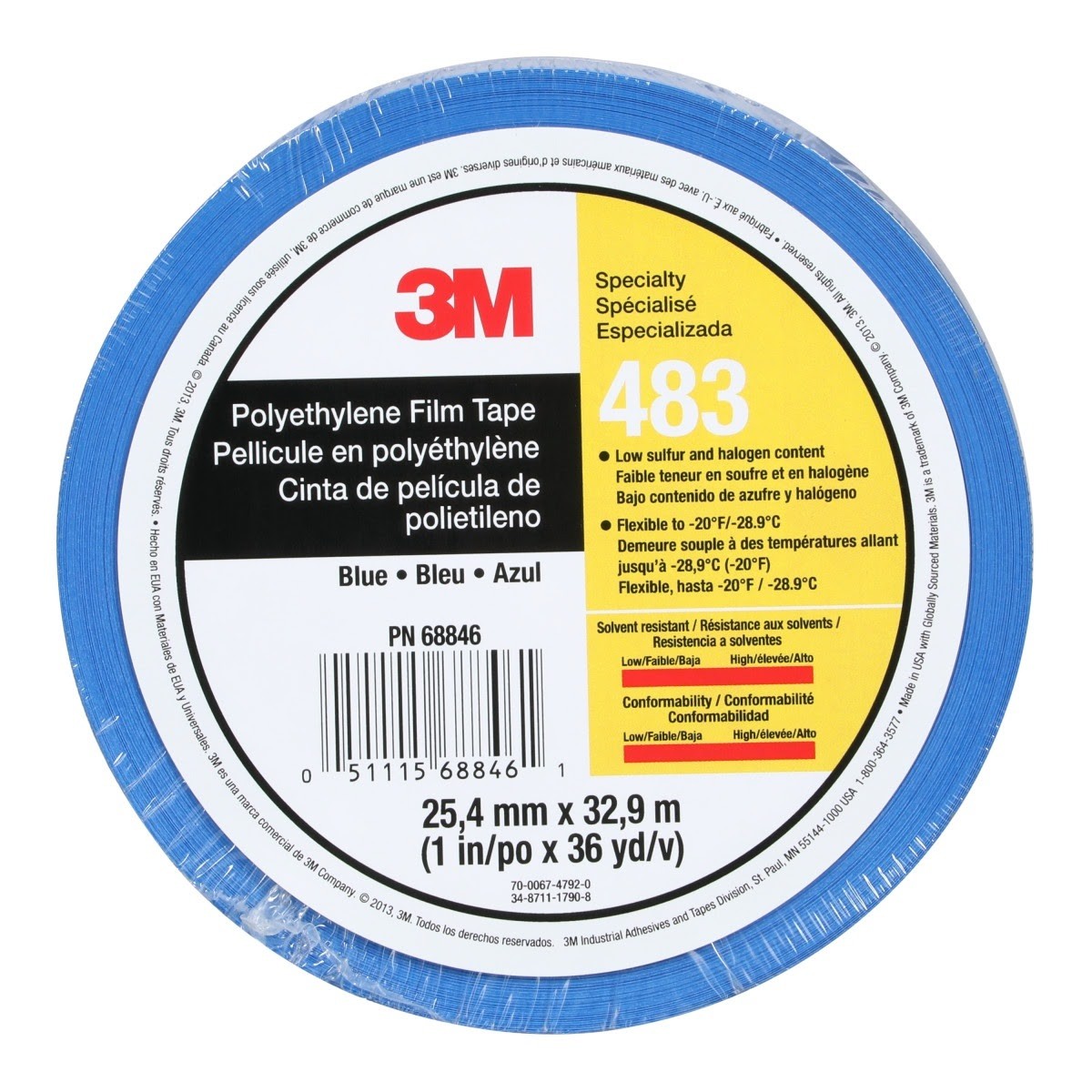 3M 483 Polyethylene Tape, Blue, 1 in x 36 yd, 5.0 mil, Individually Wrapped Conveniently Packaged (7010295458) (36 Pack) - 6