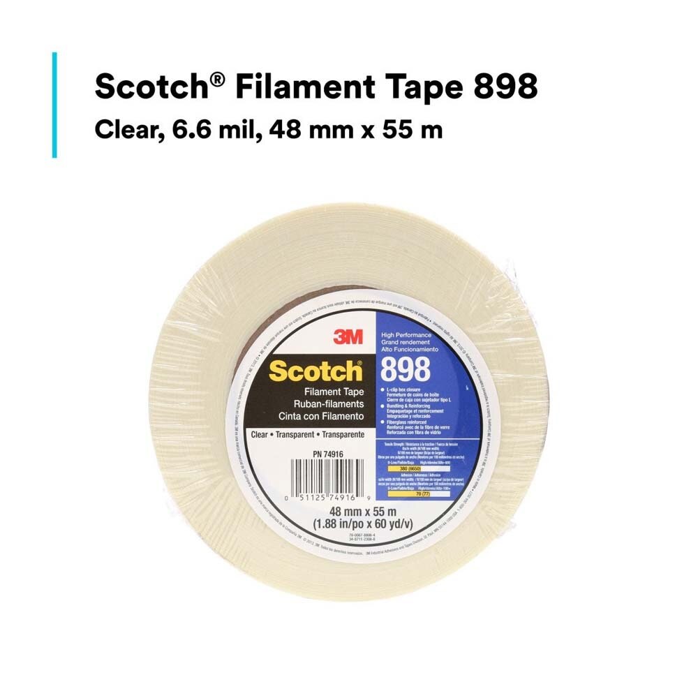 3M 7010300522 Scotch Filament Tape 898, Clear, 48 mm x 55 m, 6.6 mil - 4