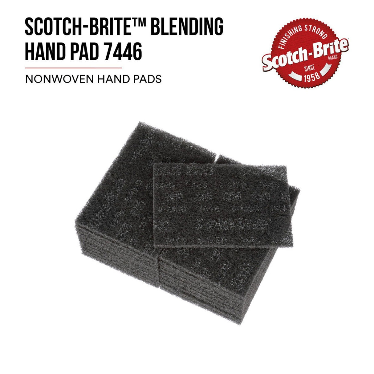 3M 7446 Scotch-Brite Blending Hand Pad, SiC Medium, Gray, 3-1/2 in x 7 in (7010300875) (800 Pack) - 2