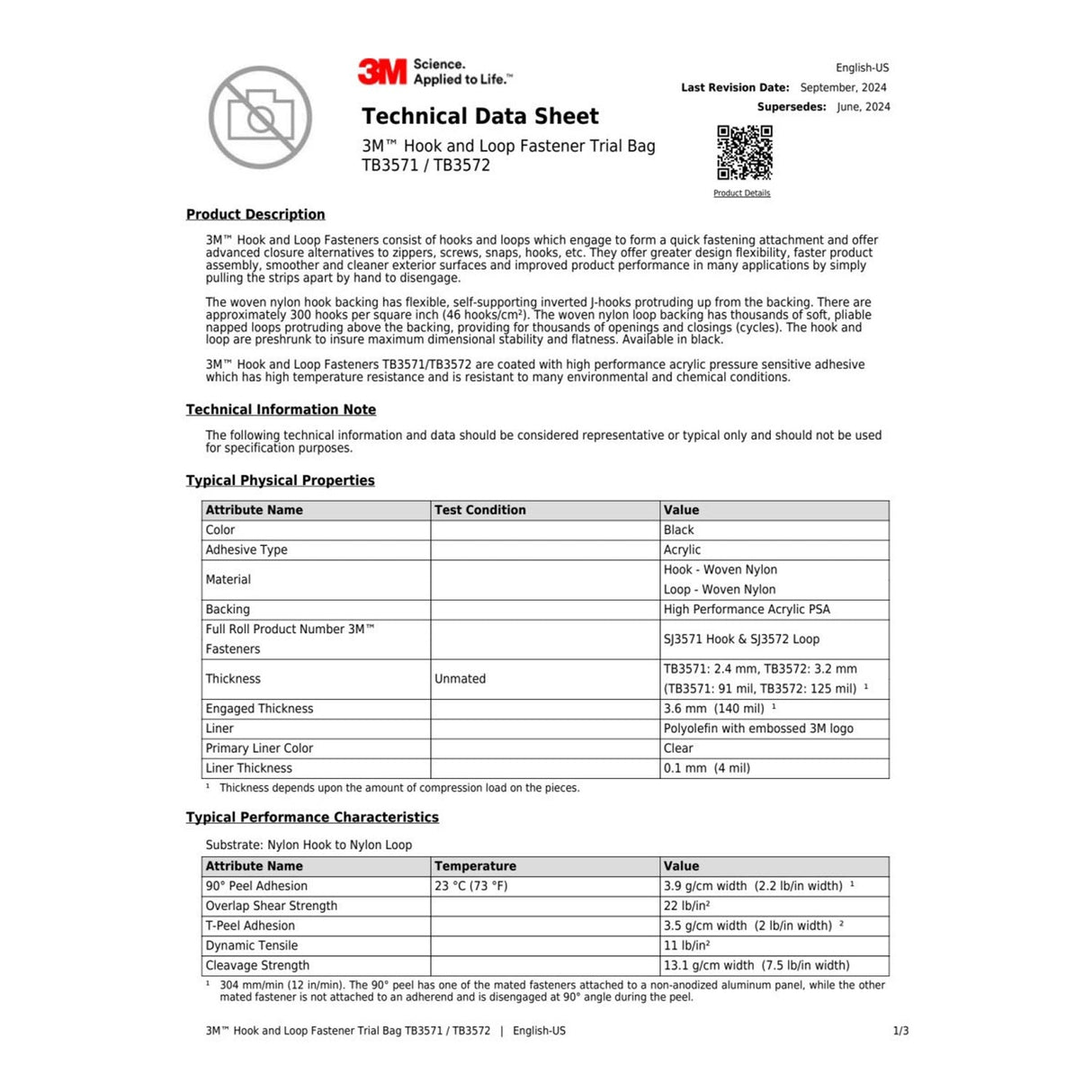3M Hook/Loop Fastener, Black, 1 in x 10 ft (TB3571/TB3572) (7010302387) (8 Pack) - 5