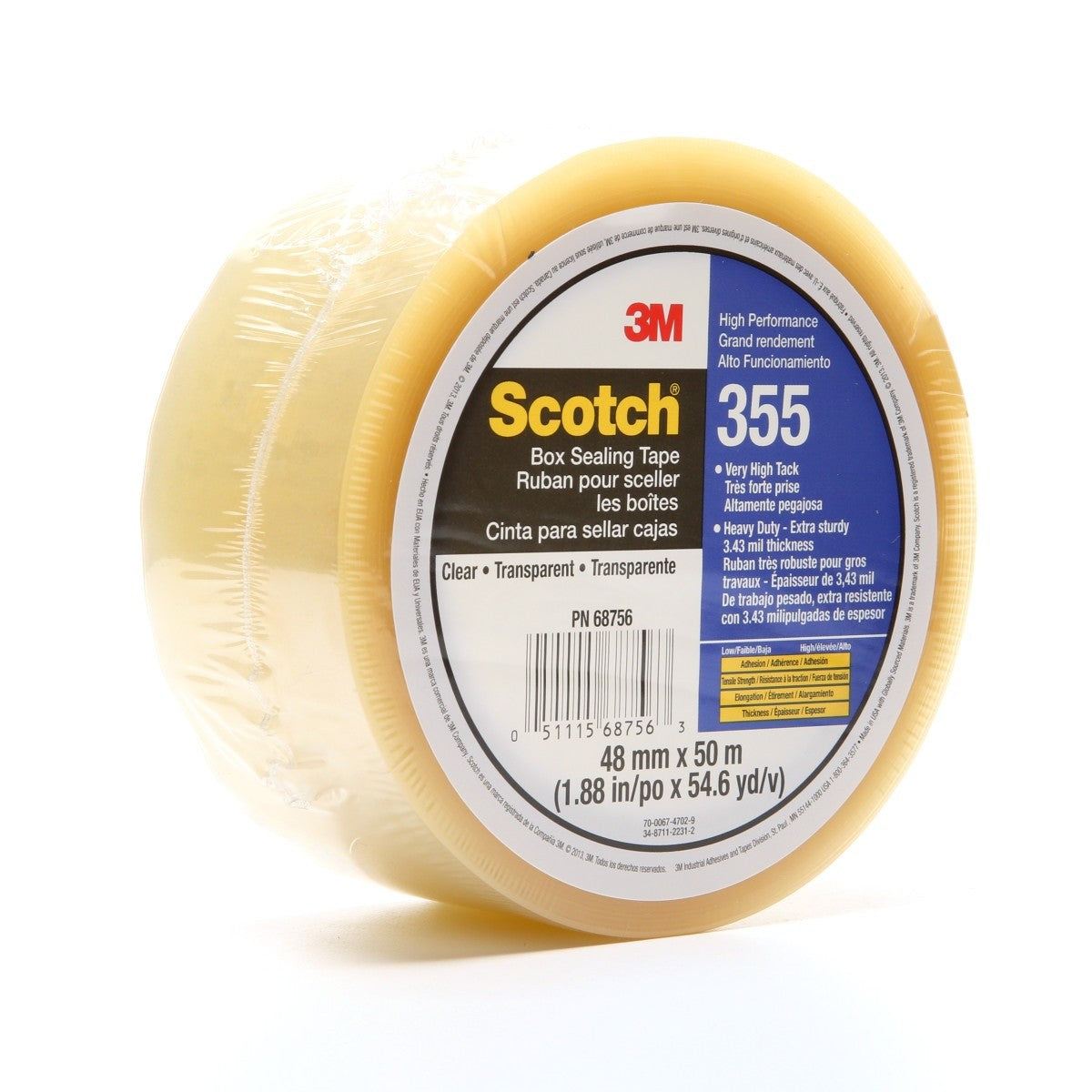 3M 355 Scotch Box Sealing Tape, Clear, 48 mm x 50 m, High Performance (7010302430) (36 Pack) - 3
