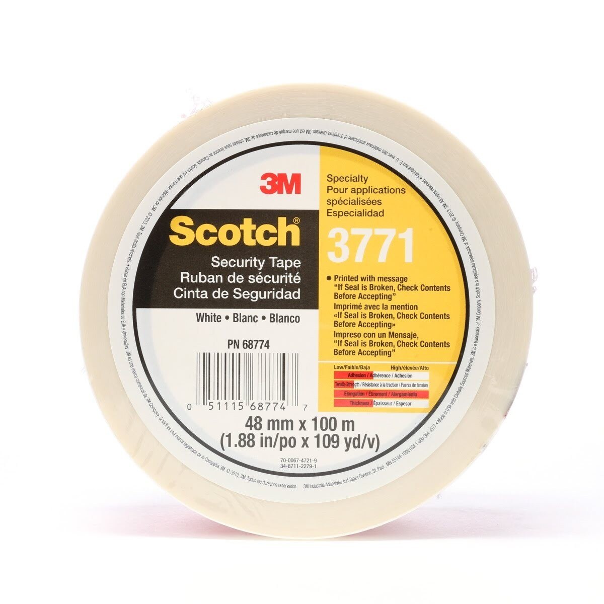 3M 3771 Scotch Printed Message Box Sealing Tape, White, 48 mm x 100 m (7010302431) (36 Pack)